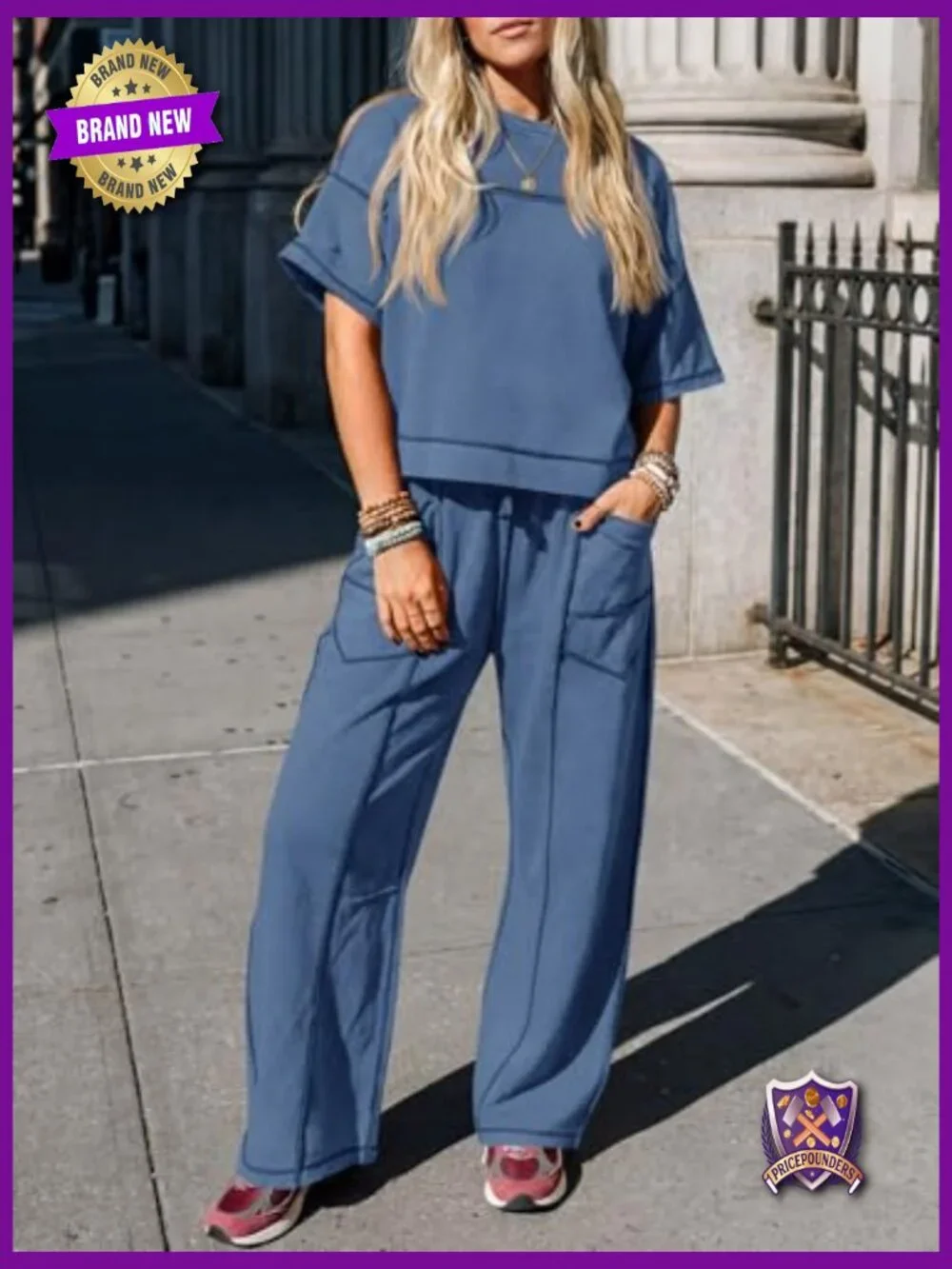 Women's Lounge Set Short Sleeve Top Wide Leg Pants Travel Matching Set